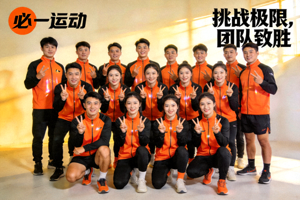 必一运动团队合影与品牌精神展示