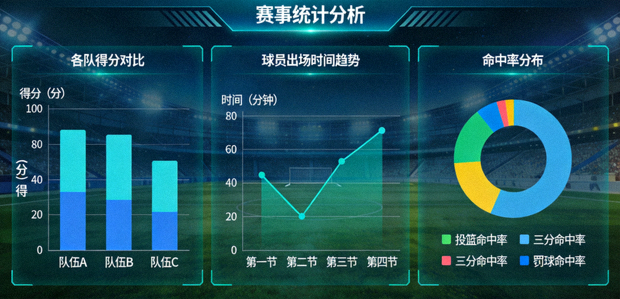 体育数据分析界面中展示的赛事统计图表